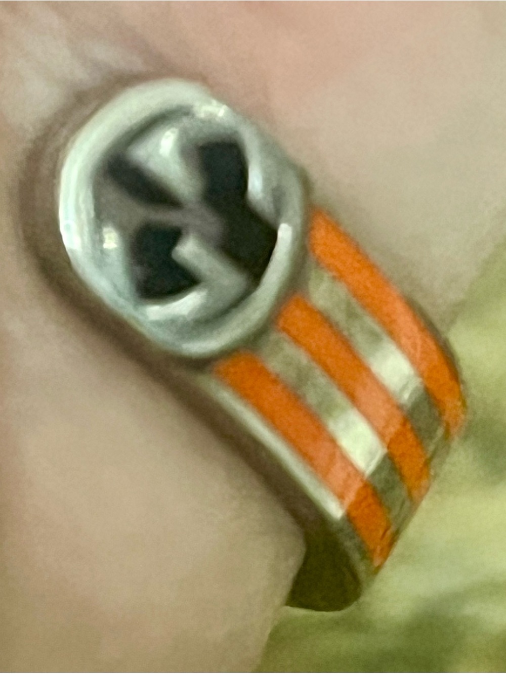 GUC Gucci x Adidas Orange and Silver Enamel open Cuff Bracelet - Picture 5 of 9